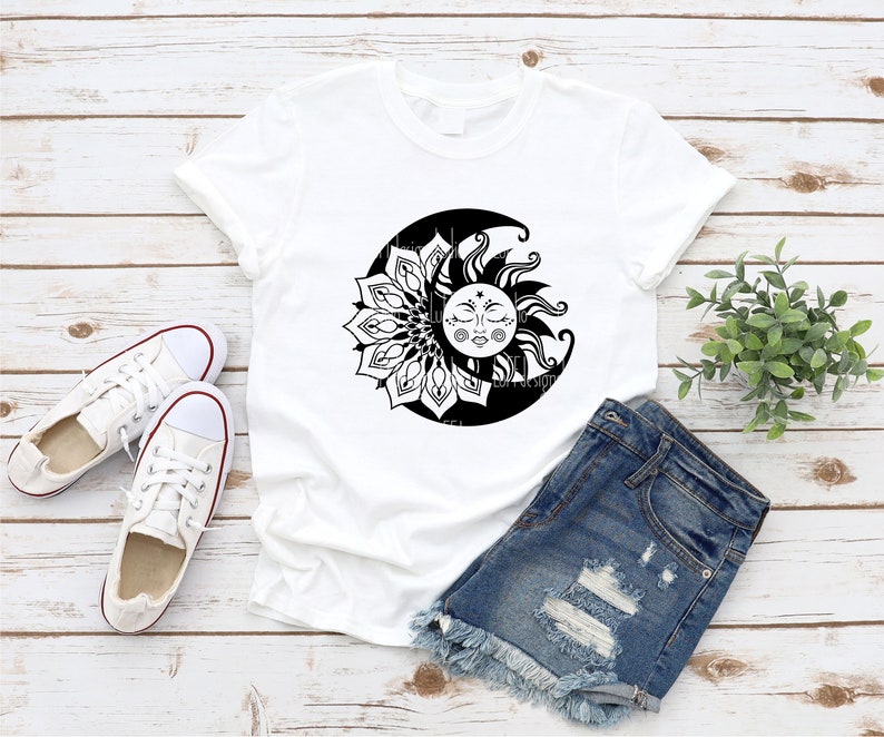 Sun and Moon SVG, Celestial SVG, Boho Crescent Moon SVG, Bohemian Shirt, Popular, Png, Svg Files For Cricut, Sublimation Designs Downloads image 3