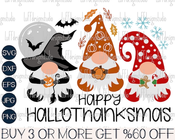 Happy Hallothanksmas SVG, Christmas Svg, Gnome SVG, Halloween SVG, Thanksgiving Svg, Png, Svg File for Cricut, Sublimation Designs Downloads