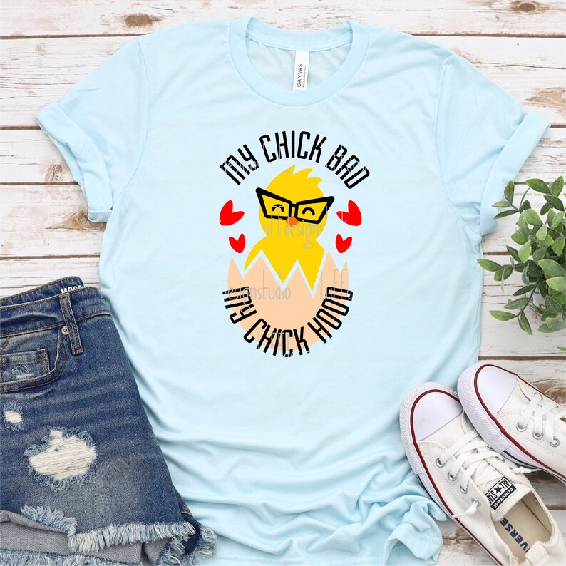 My Chick Bad My Chick Hood T-Shirt For Women - Funny Graphic Tee Casual Cotton Blend
