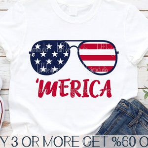 Merica SVG, Divertido 4 de julio SVG, Gafas de sol con bandera estadounidense SVG, Patriótico Svg, Png, Archivos Svg para Cricut, Descargas de diseños de sublimación