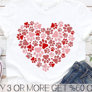 Chien Saint-Valentin SVG, SVG coeur patte, chat chien amoureux Saint Valentin SVG, chien maman Svg, Png, fichiers Svg pour Cricut, téléchargements de motifs par sublimation