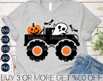 Kids Halloween SVG, Monster Truck SVG, Pumpkin SVG, Ghost Svg, Bat, Funny, Shirt, Png, Svg Files For Cricut, Sublimation Designs Downloads