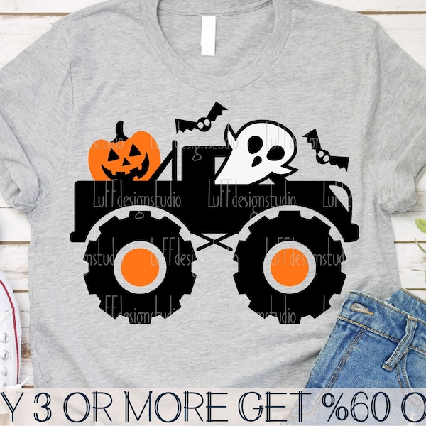 Kids Halloween SVG, Monster Truck SVG, Pumpkin SVG, Ghost Svg, Bat, Funny, Shirt, Png, Svg Files For Cricut, Sublimation Designs Downloads