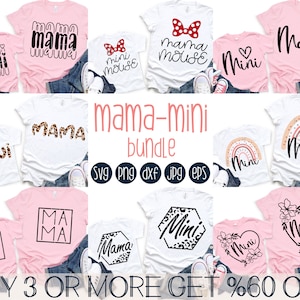 Paquete SVG de Mamá y Mini, Mamá y Yo, Paquete SVG del Día de la Madre, Camisa a Juego SVG, PNG, Archivos para Cricut, Descargas de Diseños de Sublimación