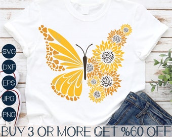 Butterfly SVG, Sunflower SVG, Sunflower Butterfly PNG, Flowers Svg, Floral Butterfly, Svg Files For Cricut, Sublimation Designs Downloads