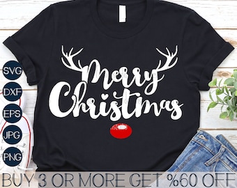 Merry Christmas SVG, Reindeer SVG, Christmas PNG, Reindeer Antlers, Funny Kids Shirt Svg, Files For Cricut, Sublimation Designs Downloads