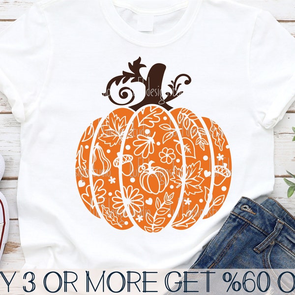 Pumpkin SVG, Fall SVG, Halloween SVG, Thanksgiving Svg, Swirly Pumpkin Png, Wild Flowers, Files for Cricut, Sublimation Designs Downloads