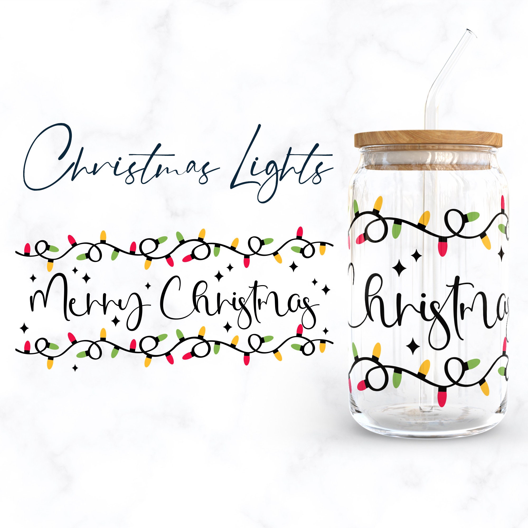 Christmas Lights Libbey Glass SVG Bundle, New Year 16oz Beer Can Wrap ...