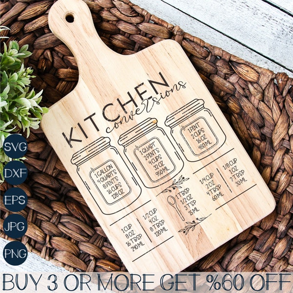 Cutting Board SVG, Kitchen Conversions SVG, Glowforge SVG, Laser Svg, Png, Svg Files For Cricut, Sublimation Designs Downloads