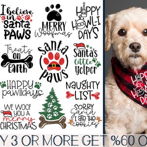Christmas Dog Bandana SVG Bundle, Merry Woofmas SVG, Dog Paw Print SVG, Funny Quotes Png, Svg File For Cricut, Sublimation Designs Downloads