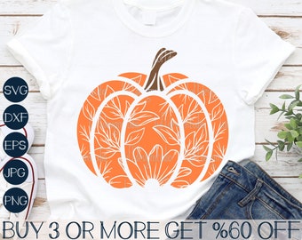 Pumpkin SVG, Fall SVG, Floral Pumpkin Shirt SVG, Thanksgiving Svg, Halloween Svg, Png, Svg Files for Cricut, Sublimation Designs Downloads