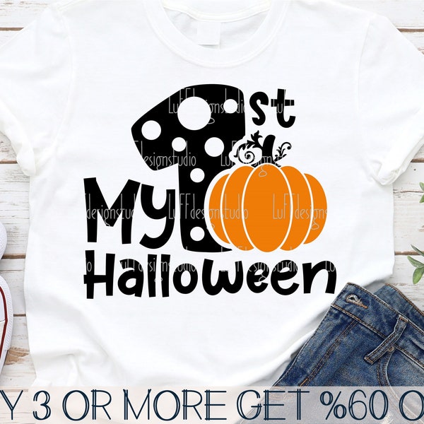 My First Halloween SVG, Pumpkin SVG, Baby 1st Halloween SVG, Happy Halloween Png, Boy, Girl, Files For Cricut, Sublimation Designs Downloads