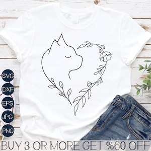 Chat Saint-Valentin SVG, SVG coeur floral, patte SVG, amoureux des chats Saint Valentin, chat maman Svg, Png, fichier pour Cricut, téléchargements de motifs par sublimation