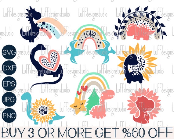 Dinosaur SVG, Rainbow SVG, Easter SVG, Spring Svg, Baby Dinosaur Png Bundle, Boho Svg, Svg Files For Cricut, Sublimation Designs Downloads