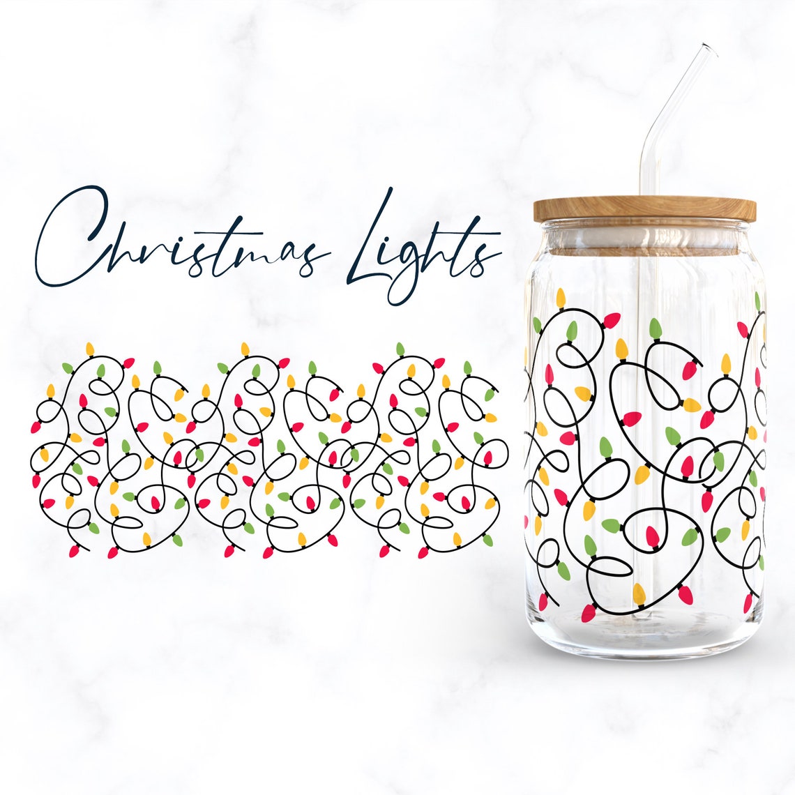 Christmas Lights Libbey Glass SVG Bundle, New Year 16oz Beer Can Wrap ...