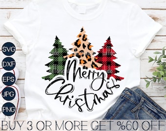 Christmas Tree SVG, Merry Christmas SVG, Leopard Tree SVG, Buffalo Plaid Tree Svg, Png, Svg Files For Cricut, Sublimation Designs Downloads