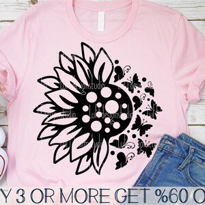 Tournesol SVG, SVG papillon, Saint-Valentin, SVG demi tournesol, fleur, Png, fichiers pour Cricut, Silhouette, téléchargements de dessins par sublimation