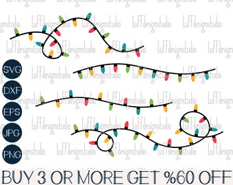 Luces navideñas SVG, guirnaldas de luces SVG, luces navideñas PNG, bombillas, archivos DXF, SVG para Cricut, Silhouette, diseños de sublimación (descargas)