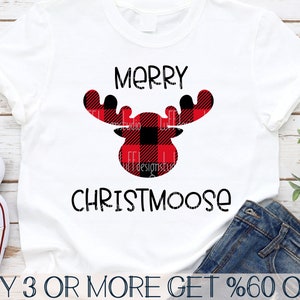 Merry Christmoose SVG, Funny Christmas SVG, Buffalo Plaid Reindeer SVG, Kids Christmas Png Files For Cricut, Sublimation Designs Downloads