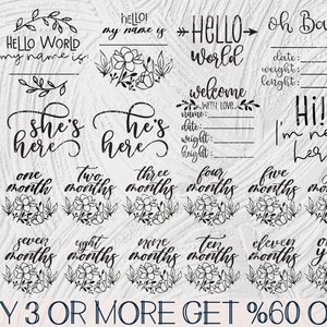 Baby Monatlicher Meilenstein SVG, Hallo Welt SVG, Baby SVG Bundle, Glowforge Plotter, Neugeborenen Plotterdatei, Plotterdatei für Cricut, Sublimation Designs Downloads