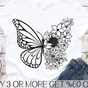Papillon SVG, SVG tournesol, papillon floral PNG, fleurs Svg, chemise d'été Svg, Png, fichiers Svg pour Cricut, téléchargements de motifs par sublimation