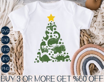 Christmas Dinosaur SVG, Kids Christmas Shirt SVG, Christmas Tree SVG, Baby Boys Dino Png, Svg File For Cricut, Sublimation Designs Downloads