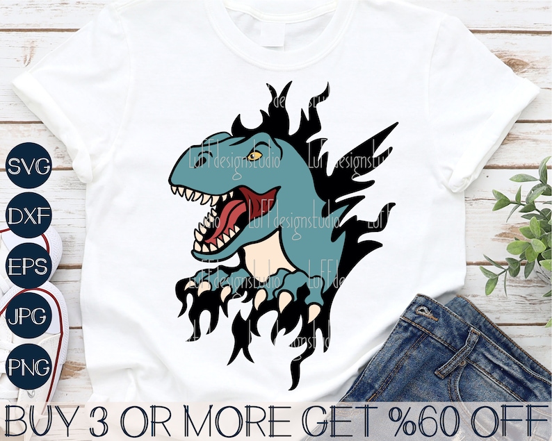 Dinosaur SVG, Ripped Shirt Dino SVG, T Rex Scratch SVG, Mama Daddy ...