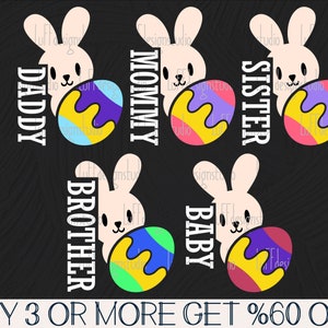 Famille SVG, BunnySVG, oeuf de Pâques SVG, Svg de Pâques pour enfants, bébé, maman, papa, populaire Svg, Png, fichiers Svg pour Cricut, téléchargements de motifs par sublimation