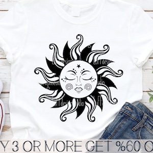 Boho Sun SVG, Celestial SVG, Mystical Shirt SVG, Moon, Bohemian Sun Face, Popular, Png, Svg Files For Cricut, Sublimation Designs Downloads