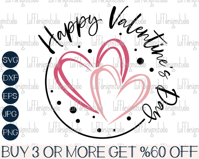 Puede incluir: Un dise&ntilde;o gr&aacute;fico en blanco y negro con el texto "Happy Valentine's Day" en un c&iacute;rculo. Dentro del c&iacute;rculo hay un coraz&oacute;n rosa y rojo con puntos negros.