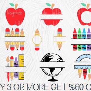 Back To School SVG Bundle,School Split Monogram SVG, Pencil SVG, Teacher Svg, Apple Svg, Png, File For Cricut, Sublimation Designs Downloads