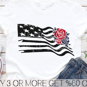 Bandera estadounidense SVG, 4 de julio SVG, rosa SVG, flores Svg, patriótico Svg, cuarto, PNG, archivos Svg para Cricut, descargas de diseños de sublimación