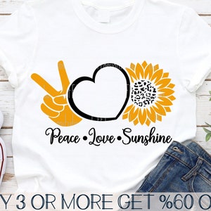 Paz, amor, sol SVG, girasol SVG, girasol PNG, eres mi sol, archivos SVG para Cricut, silueta, descargas de diseños de sublimación