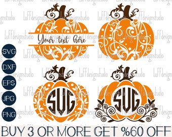 SVG de citrouille, SVG d'automne, SVG de cadre monogramme citrouille, Halloween, T-shirt, PNG, DXF, Fichiers pour Cricut, Silhouette, Téléchargements de motifs de sublimation