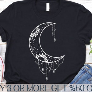 Luna creciente bohemia SVG, Atrapasueños SVG, Luna girasol SVG, Celestial, Floral, Png, Archivos Svg para Cricut, Descargas de diseños de sublimación