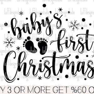 Primeiro Natal SVG, Meu Primeiro Natal SVG, Recém-nascido SVG, Pés de Bebê SVG, Macacão SVG, PNG, Arquivos SVG para Cricut, Downloads de Designs de Sublimação