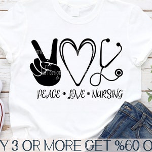 Paz, amor, enfermería, SVG, enfermera, SVG, estetoscopio, cuarentena, cita, PNG, archivos SVG para Cricut, silueta, descargas de diseños de sublimación