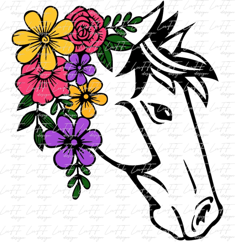 Download Horse with Floral SVG Horse Head with Flower SVG Animals ...