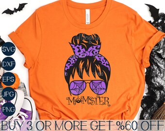 Momster SVG, Halloween Mom SVG, Messy Bun SVG, Spooky Mama Svg, Mom Life Svg, Png, Svg Files for Cricut, Sublimation Designs Downloads