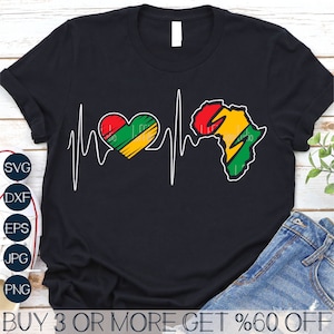 Juneteenth Herzschlag SVG, 1865 Juniteenth PNG, schwarze Geschichte SVG, Herz, Afrika Karte svg, svg Dateien für Cricut, Sublimation Designs Downloads
