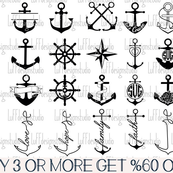 Anchor SVG Bundle, Nautical SVG,  Ship Wheel SVG, Compass Svg, Anchor Png, Ocean, Dxf, Svg Files For Cricut, Sublimation Designs Downloads