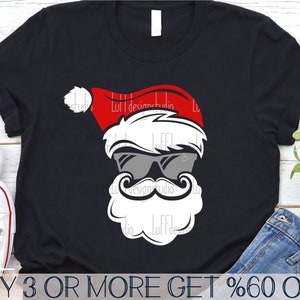 Santa SVG, Natal SVG, Santa Face SVG, Óculos de sol Svg, Papai Noel Png, Engraçado, Camisa, Arquivos Svg para Cricut, Downloads de designs de sublimação