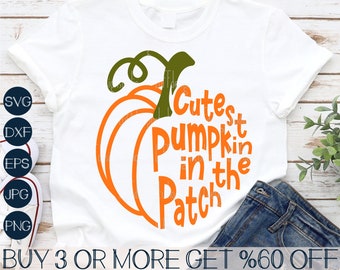 Cutest Pumpkin In The Patch SVG, Kids Halloween SVG, Pumpkin SVG, Fall Shirt Svg, Png, Svg Files for Cricut, Sublimation Designs Downloads