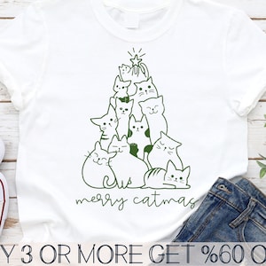 Gato Natal SVG, Feliz Catmas SVG, Árvore de Natal de Gato SVG, Mãe Gato Svg, Amante de Gato Png, Arquivos Svg para Cricut, Downloads de Designs de Sublimação