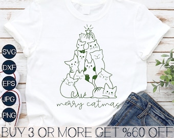Cat Christmas SVG, Cat Mom SVG, Merry Catmas SVG, Christmas Tree Svg, Cat Lover Png, Svg Files for Cricut, Sublimation Designs Downloads