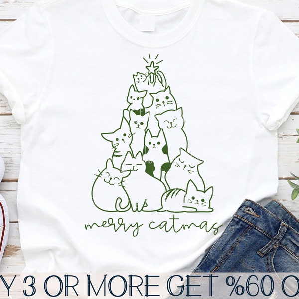 Cat Christmas SVG, Merry Catmas SVG, Cat Christmas Tree SVG, Cat Mom Svg, Cat Lover Png, Svg Files for Cricut, Sublimation Designs Downloads
