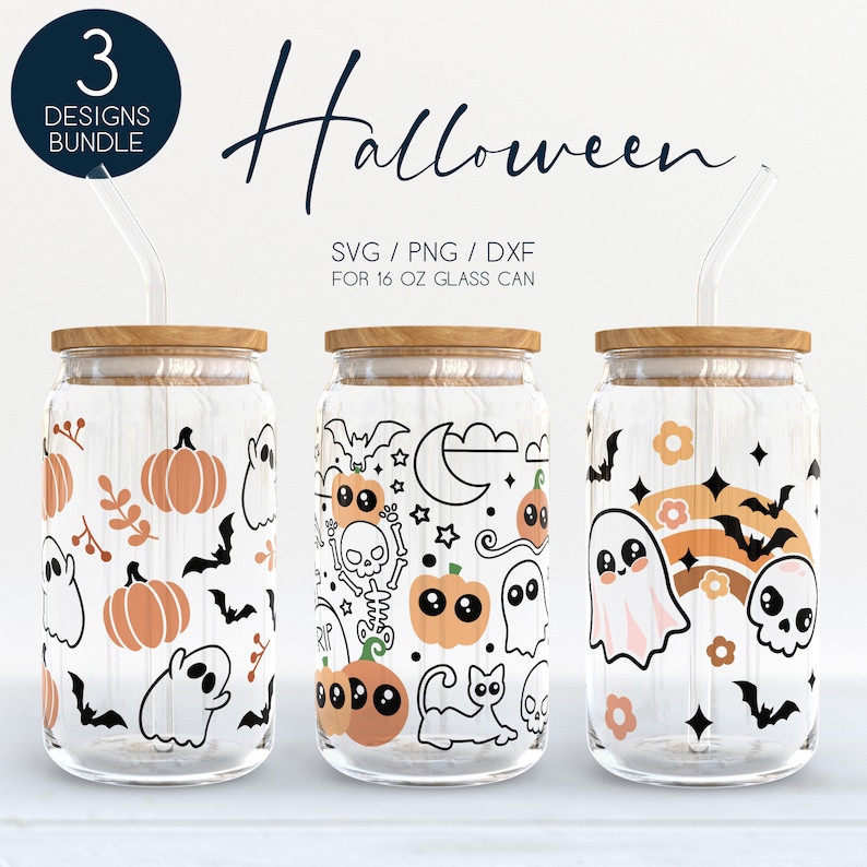 Halloween Libbey Glass SVG Bundle, Pumpkin 16oz Beer Can Wrap Svg Png ...