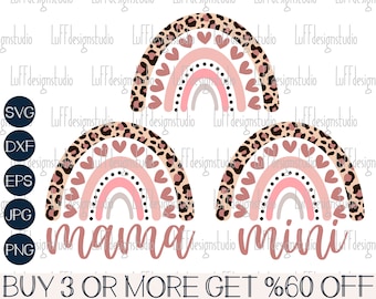 Mama and Mini SVG, Rainbow SVG, Leopard Boho Rainbow PNG, Mothers Day Svg, Easter Svg, Pastel, File For Cricut, Sublimation Design Downloads