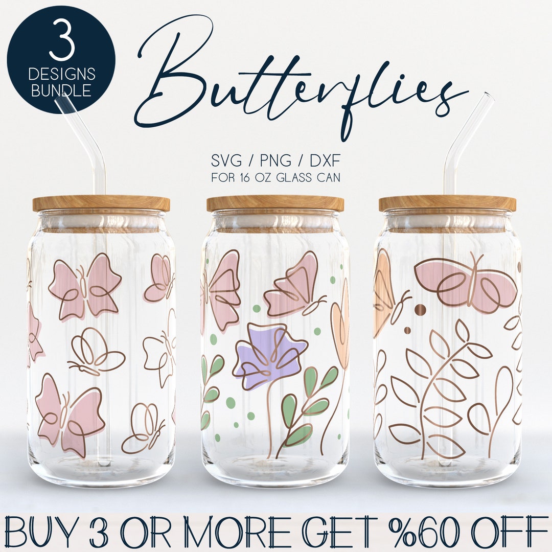 Butterfly Libbey Glass SVG Bundle, Wild Flowers 16oz Beer Can Wrap Svg ...
