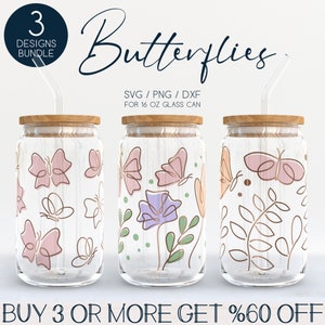 Bundle SVG Libbey en verre papillon, fleurs sauvages 16 oz canette de bière emballage Svg Png Dxf, automne tasse à café Svg, gobelet d'été Wrap fichiers Svg pour Cricut